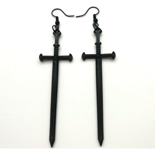 New Black Earrings In The Shape of Sword, Jewelry, Abalio, Goth, Mysterious Gift 78x21mm