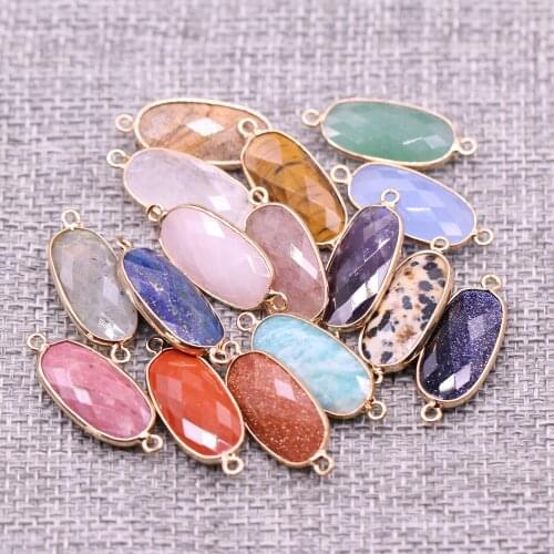 New Style Fashion Natural Stone Connector Section Inclined Oval Semi-precious For Jewelry Making DIY Necklace Bracelet Accessory
