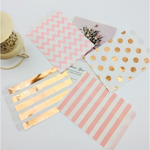 100pcs 5 x 7 Inch Kraft Paper Bags Foil Rose Gold Colorful Orange Teal Black Pink Polka Dots Stripes Chevron Candy Buffet Bag