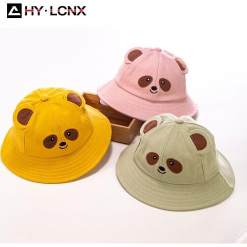 Summer New Boy Girl Cute Bear Embroidery Sun Bucket Hat Child Cotton Breathable Outdoor Leisure Parent-child Fisherman Hat