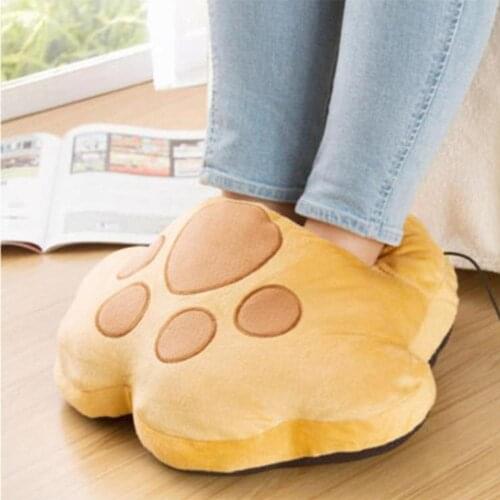 Cartoon Cats Paw Shape Plush Foot Warmer Winter Soft, Comfortable and Warm USB Heating Cute Home Shoes