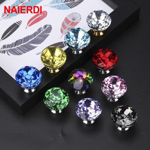 NAIERDI 30mm Diamond Shape Crystal Knobs Cabinet Knobs Handles Kitchen Cupboard Handles Drawer Knobs Furniture Handle