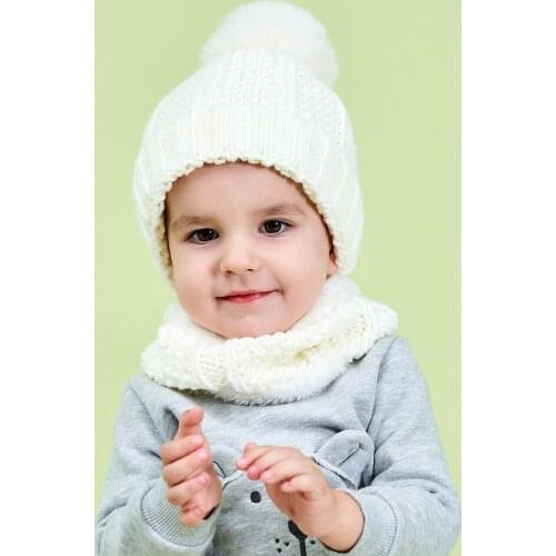 New Pompom Hat Fashion Kids Beanie Warm Knitted Hat Scarf 2 Pieces Set Children Winter Hat For Boys Girls Toddler 2020