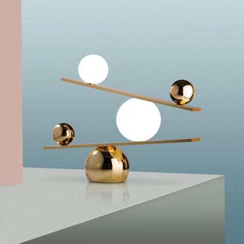 Nordic Marble Table Lamp Bedside Black Gold Balance Lamp Wrought Iron Led Glass Bedroom Decoration Living Room Homel Desk Decor