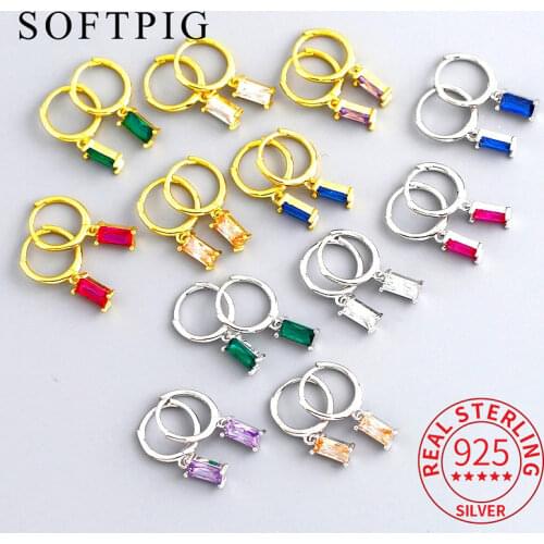 INZATT Real 925 Sterling Silver Rectangle Colourful Zircon Hoop Earrings For Fashion Women Fine Jewelry Punk Accessories Gift