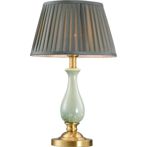 Vintage Ceramic Table Lamp E27 Copper Fabric Green Desk Lamp for Bedroom Bedside Study Living Room Table Lamps Night Lights