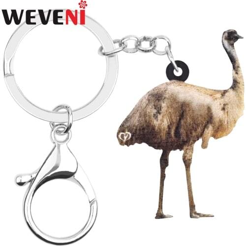 WEVENI Acrylic Brown Emu Bird Keychains Keyring Lovely Animal Jewelry Key Chain For Kids Teens Funny Gift Festival Decoration