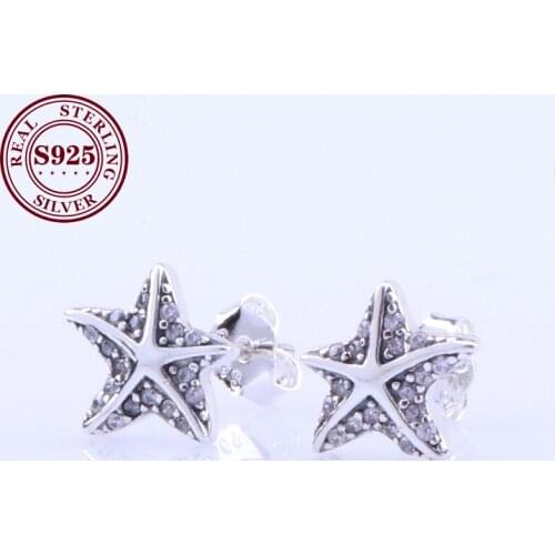 Valentine Day Original 925 Silver Tropical Starfish Earrings Creative White Starfish Earring For Women Gift Jewelry