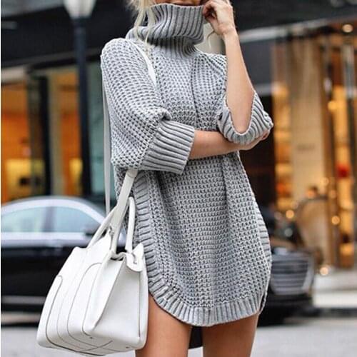 Sweater Women Turtleneck Pullover Knitted Autumn Winter Long Sweater Sueter Mujer Invierno 2019 Sweater Dress