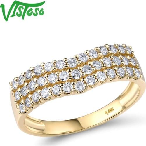 VISTOSO Pure 14K 585 Yellow Gold Ring For Women Sparkling Diamond Promise Classic Ring Engagement Anniversary Party Fine Jewelry