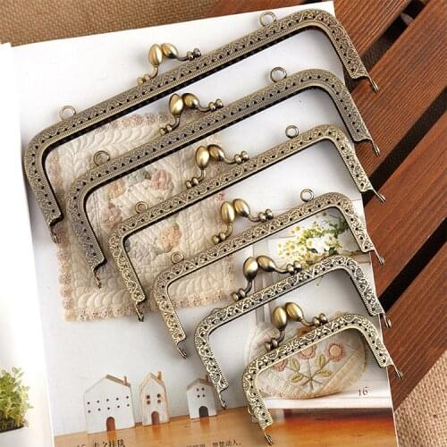 Bud head embossed gold brass 6.5/7.5/8.5/10.5/12.5/15/18/20cm DIY Metal square Frame Purse Handle Coin Bags Metal Kiss Clasp