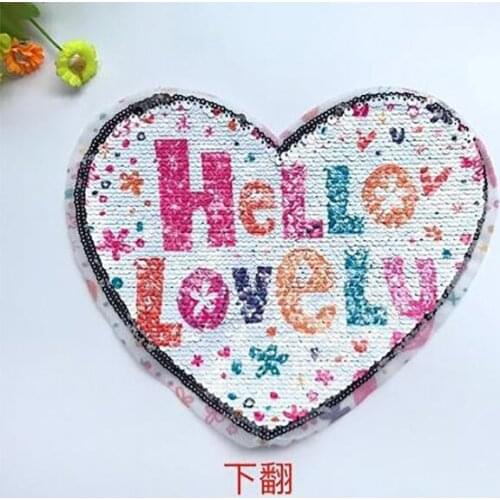 1Pcs Lovely Heart Reversible Change Color Sequins Patch For Clothing T-shirt Sewing On Accessories Decoration Applique Patches