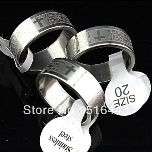 10pcs Wholesale Jewelry 316L Fine Stainless steel Silver Religious Cross Scripture Womens Mens Rings Free Shipping A-694
