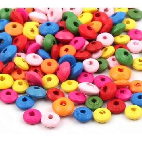 100pcs/lot 10*4mm 12*6mm Mixed Color Round Wooden Beads Handmade Childrens Jewelry Making DIY Beadwork Decorative Wholesale
