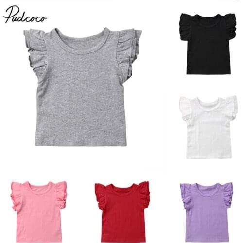 2019 Brand Newborn Baby Girls Boy Blouse Summer New Casual Cotton Fly Sleeves Tops Solid Outfits 7 Colors Sunsuit 0-4T