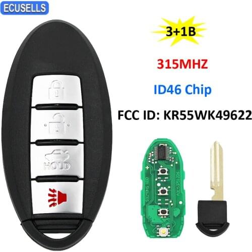 4 Button Remote Car Key 315MHZ ID46 Chip FCC: KR55WK49622 for Infiniti A50L QX50 FX35 Q70L QX60 FX25 Q60 2009-2013 Uncut Blade