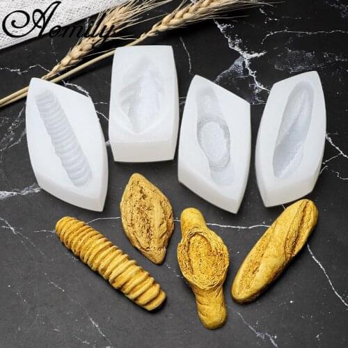 Aomily 4pcs/Set Simulation bread Shape Silicone Molds Fondant Cake Chocolate Decorating Tools Resin Clay Mould Resin Mold Baking