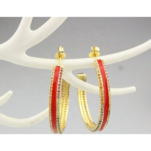 5palr/lot Fashion big circle enamel/cz earrings stud women, enamel charm jewelry earring.enamel accessories wholesale