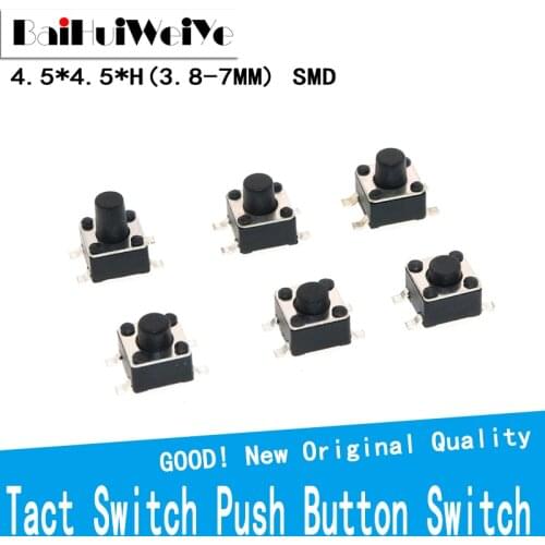 50PCS/LOT 4.5*4.5mm Tact Switch Push Button Switch Copper 4PIN SMD Micro Switch For TV/home use Button 4.5x4.5x3.8/4.3/5/6-7