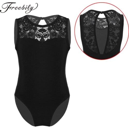 Ballerina Kids Sleeveless Lace Splice Ballet Dance Gymnastics Leotard One-Piece Swimsuit Cutout Back Girls Dance Wear