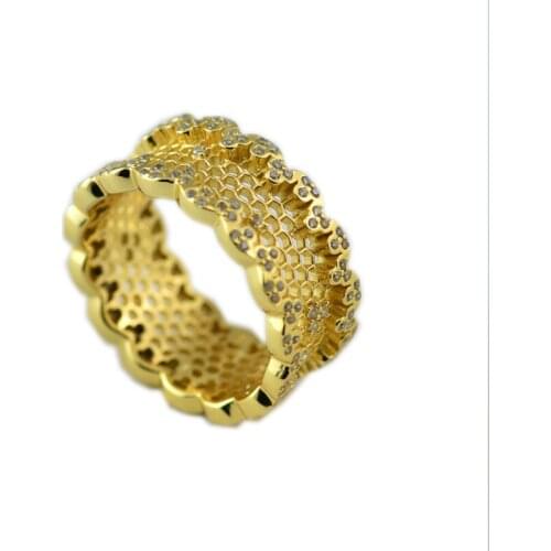 Shine Honeycomb Lace Rings 100% Authentic 925 Sterling-Silver-Jewelry Free Shipping