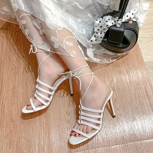 BLXQPYT Sandalias mujer 2020 Sexy Big size 31-50 Women Pumps Ankle Cross Strap Open 10CM Thin High Heel Dress Party Shoes 8009-2