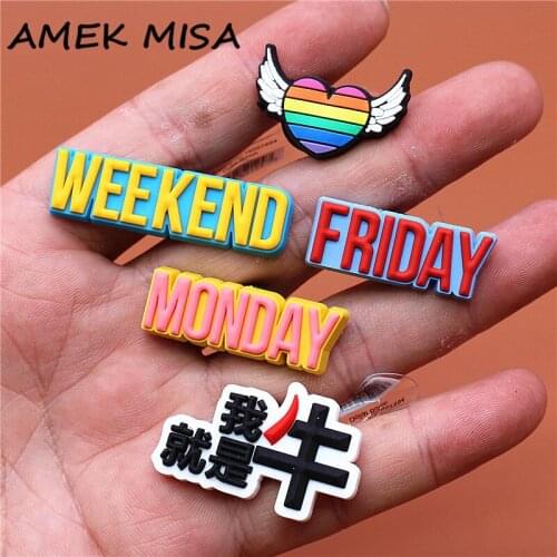 Color Heart PVC Shoe Charms Accessories Awesome Monday Wednesday Weekend Shoe Buckle Decorations fit Kids X-mas Party Gifts U263