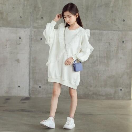 Kids Girls White Hoodie Dress 8 10 years Long Sleeve Casual Clothing for Teenage Girl