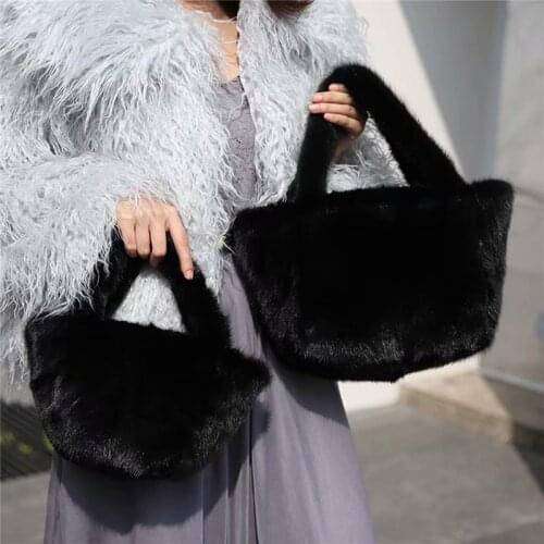 IANLAN New Deluxe Real Fur Basket Style Tote Bags Women Full-pelt Mink Fur Handbags Casual Black Shopping Bags IL00566