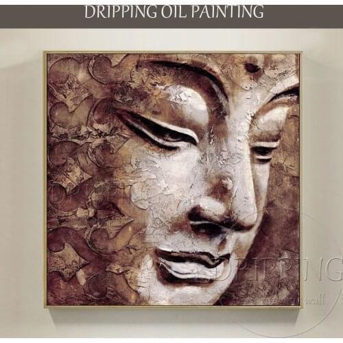 Skilled Artist Hand-painted High Quality Modern Buddha Portrait Oil Painting on Canvas Handmade Brown Buddha Face Oil Painting