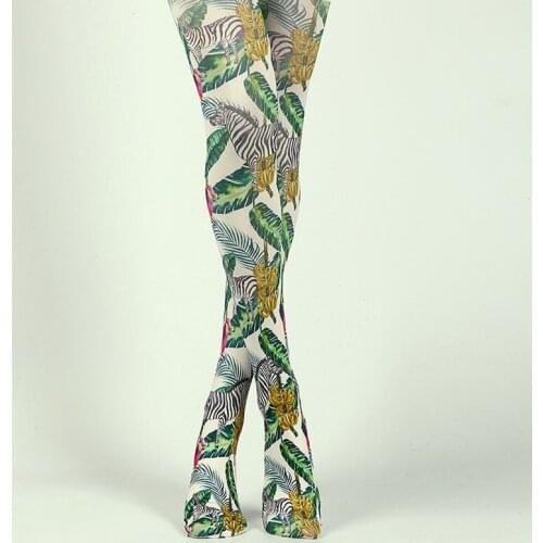 Zebra Plant Print Pantyhose Wholesales