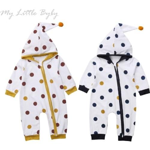 2020 New Fashion Newborn Infant Baby Girls Boys Autumn Winter Romper Long Sleeve Cuspate Hooded Zipper Dot Jumpsuit Playsuit
