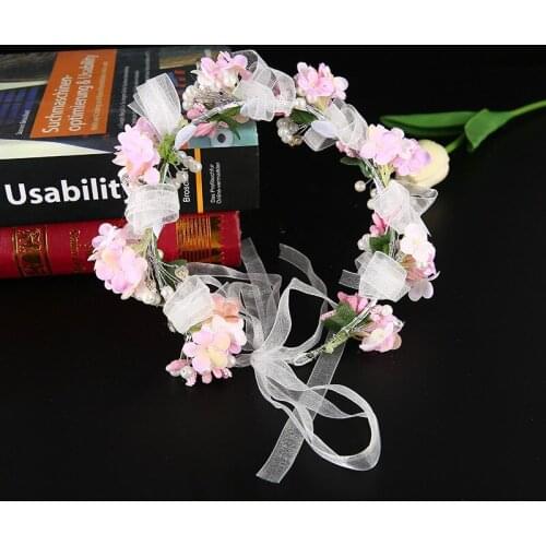 Korean Flower Crown Tiara Wedding Fabric Headdress Bridal Head Wreath Pearl Hairband Photography Accessories Garland Beach Party