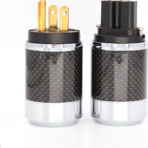 Pair brass 24K gold Plated US Power Plug, Carbon Fiber body Metal Chassis Connector