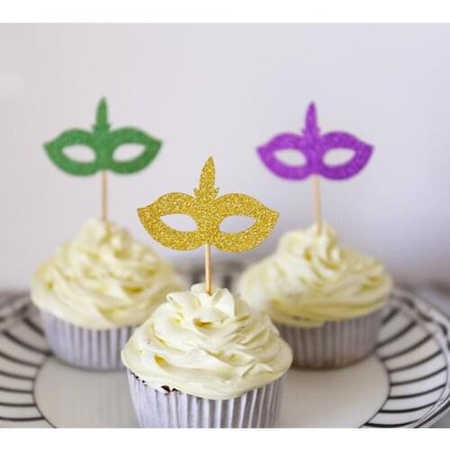 Custom Mardi Gras Mask glitter Cupcake Toppers Personalised Masquerade Party/Birthday Party/Bachelorette Party Party Decorations