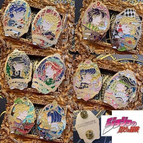 Anime JoJos Bizarre Adventure Noriaki Kakyoin Kujo Jotaro Jonathan Bucciarati Metal Badge Botton Brooch Pin Canvas Bag Acc