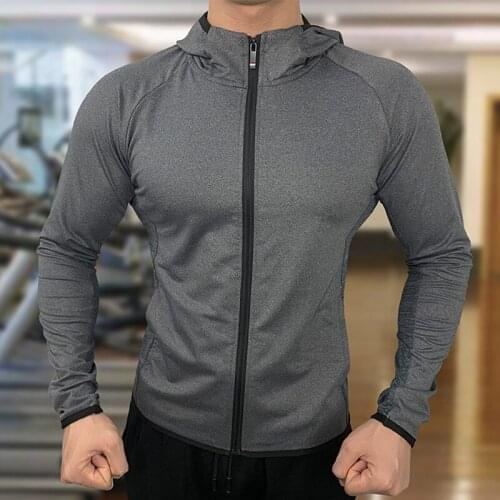Mens Sportswear Solid Color Jacket Fitness Running Training Long Sleeve Zipper Casual Hoodie Quick-Drying Outwear Gym Clothing