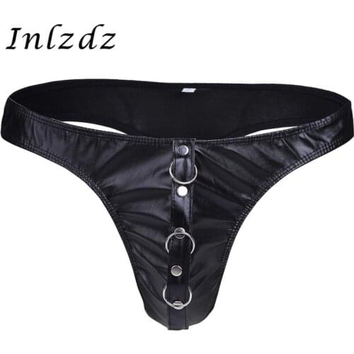 Mens Lingerie G-String And Thongs Briefs Sexy Gay Underwear Leather Bikini Briefs Underpants with O-rings Male Thongs Panties
