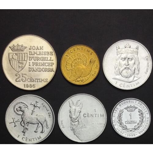 A set of 6 Andorra coins Real Original Coins Collectibles Authentic Unc