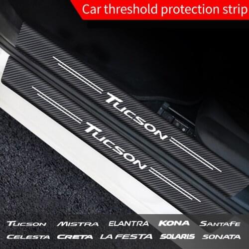 Carbon Fiber Car Door Sill Guard Stickers For Hyundai Creta KONA Solaris Elantra Sonata Tucson Santa Fe Lafesta Mistra Celesta