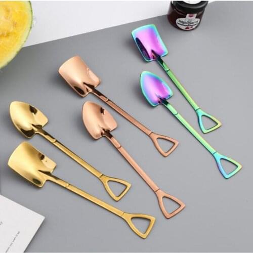 2020 New Creative Shovel Small Spoon Fork Taro Spoon Coffee Stir Spoon Stainless Steel Long Handle Spoon Fork Home Small Tools