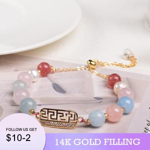 2022 New Handmade 14KGF Natural Freshwater Pearls Morganite Beaded Bracelets Women Fine Jewelry Wholesale