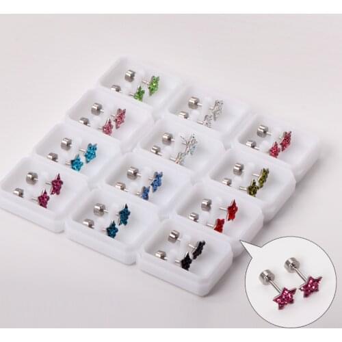 12 Pairs Star Earrings 316L Stainless Steel New Mixed Color Jewelry Earrings Gift for Party Best Friend Wholesale
