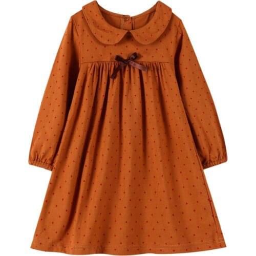 Autumn style European and American style brand childrens dress, long-sleeved childrens bowknot cotton print girls skirt
