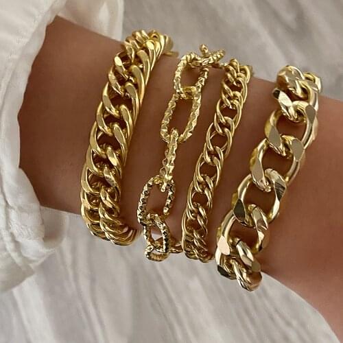Punk Curb Cuban Link Chain Bracelets for Women Men Unisex Solid Color Chain Wrist Jewelry On the Hand Jewelry Gift AM3241
