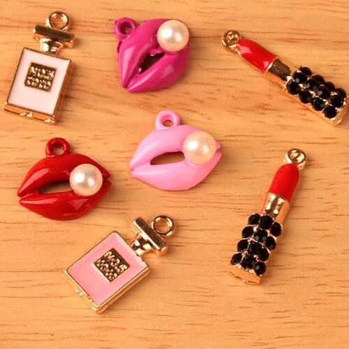 MRHUANG 10pcs perfume Sex Mouth Lipstick Sex Mouth Jewelry Charms Drop Oil Charms Connector Enamel Alloy Bracelet Keyring Charms