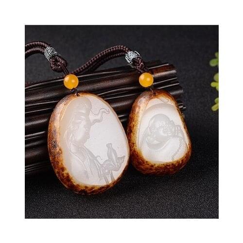 Hetian jadees belt skin carving Guanyin pendants with seed material Buddhas authentic Hetian jades seed material pendants
