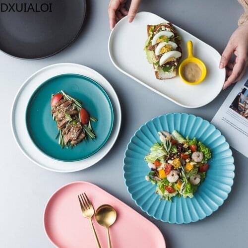 Nordic Simple Disc Matte Color Glaze Ceramic Crafts Home Fruit Salad Plate Restaurant Steak Afternoon Tea Dessert Tableware