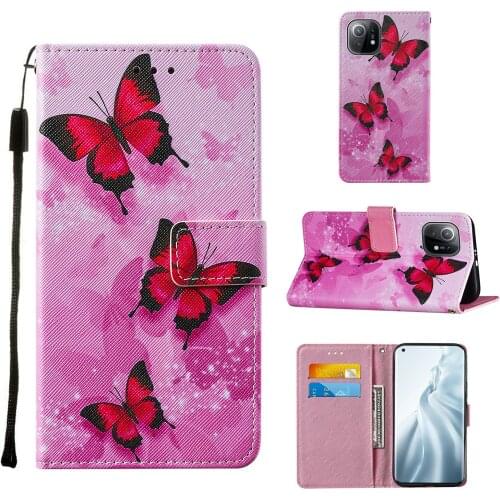 Colorful Painted Animal Cross Pattern Shockproof Case for Xiaomi Mi 11 Wallet Card Slot Kickstand Flip Cover