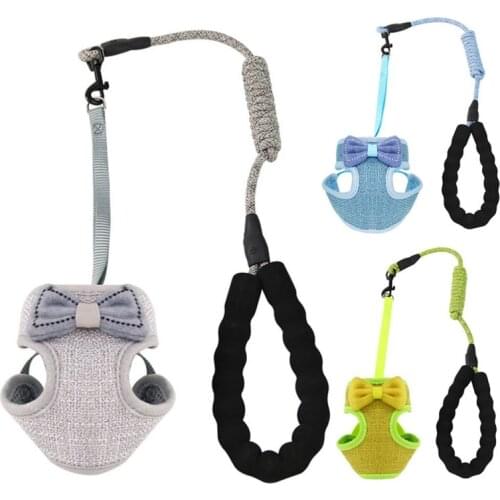 Adjustable Cat Dog Harness Walking Supplies Puppy Kitten Bowknot Harness with Leash Breathable Mesh Vest Leash Set Pet Products